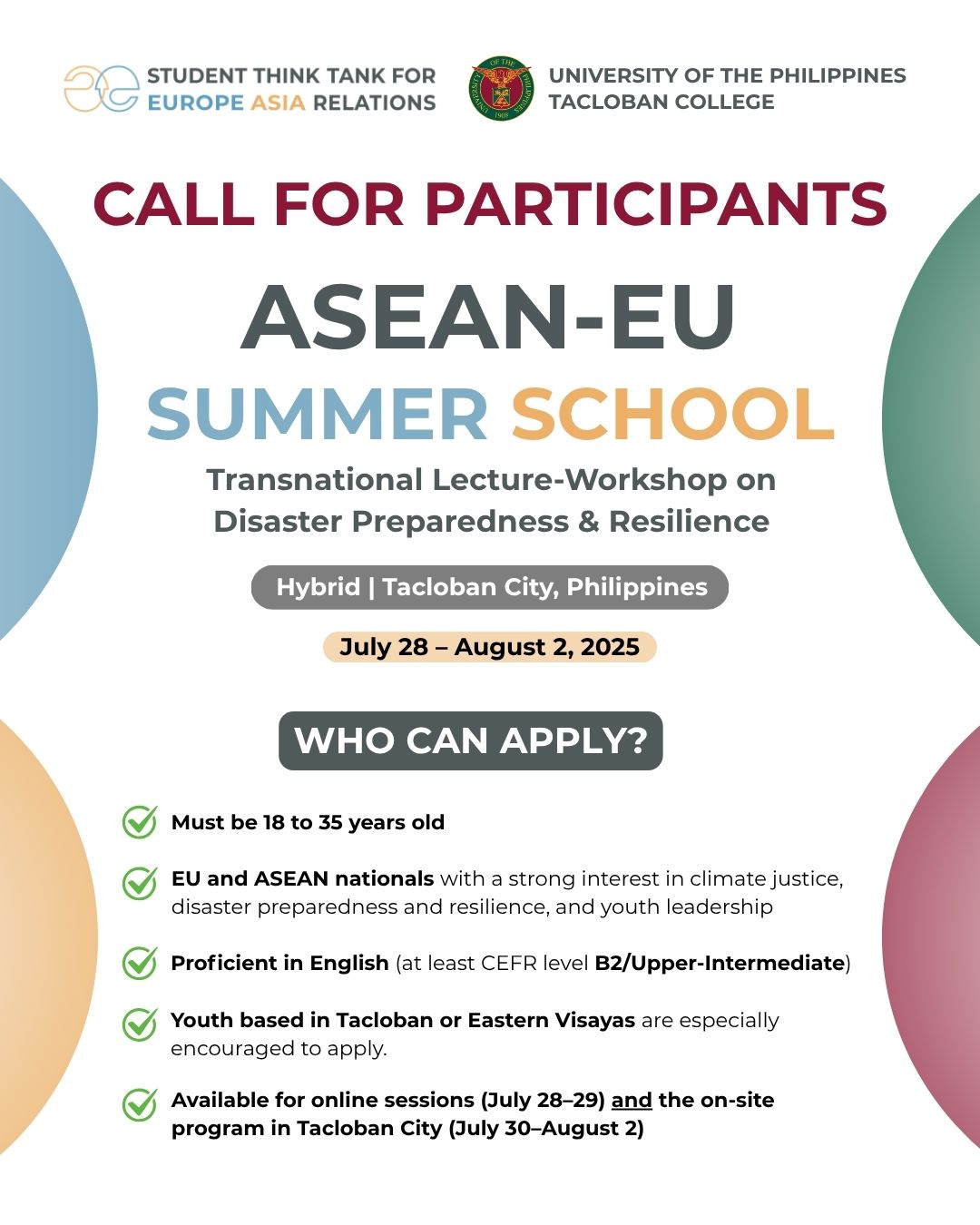Call for Participants: ASEAN-EU Summer School on climate justice, disaster resilience, and youth leadership