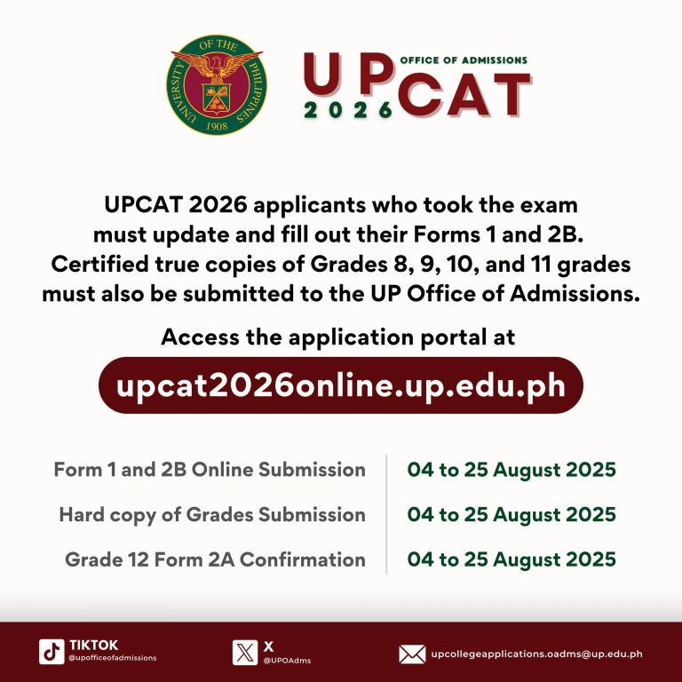 UPCAT 2026 Form 2B, Form 2A, and Grades Submission