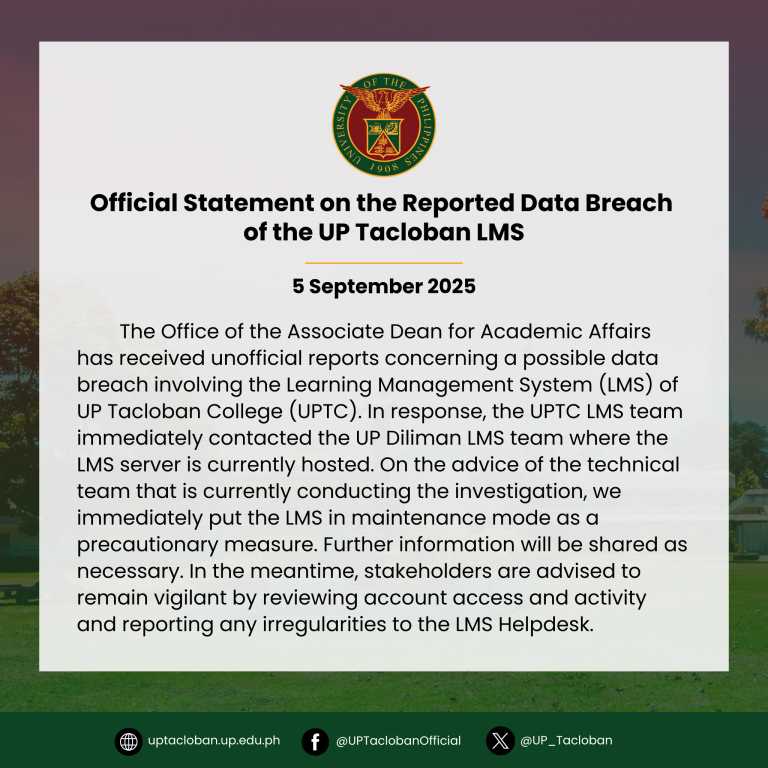 Official Statement on the Reported Data Breach of the UP Tacloban LMS